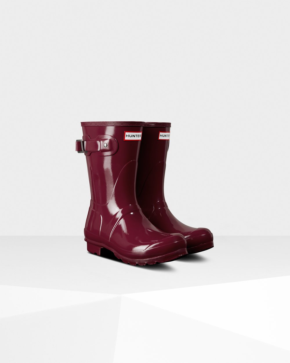 Hunter Original Gloss Short Rain Boots - Discount Womens Claret/Red - SRGOKL718